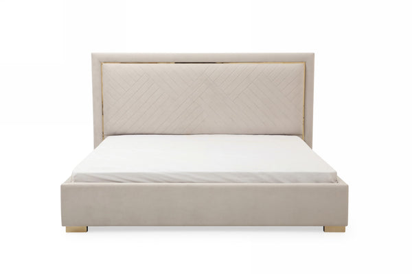 VIG Furniture Modrest Corrico - Off White Velvet Modern Bed VGVCBD1906-19-BED