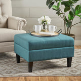 Zahra Contemporary Tufted Fabric Storage Ottoman, Teal and Dark Brown Noble House