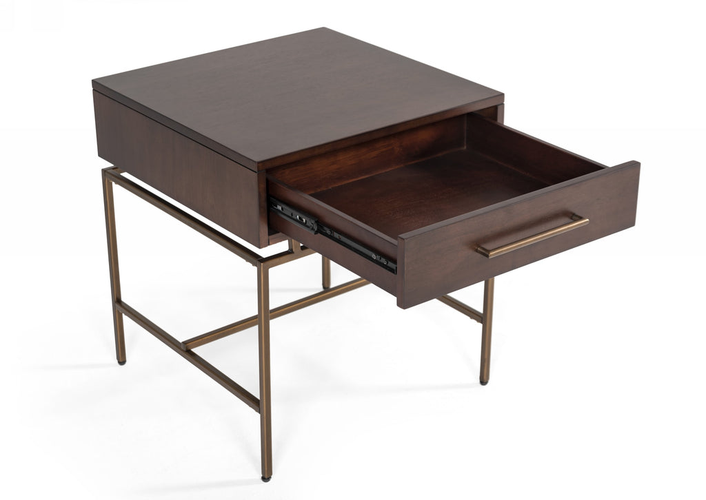 VIG Furniture Modrest Nathan - Modern Acacia & Brass End Table VGNX19187