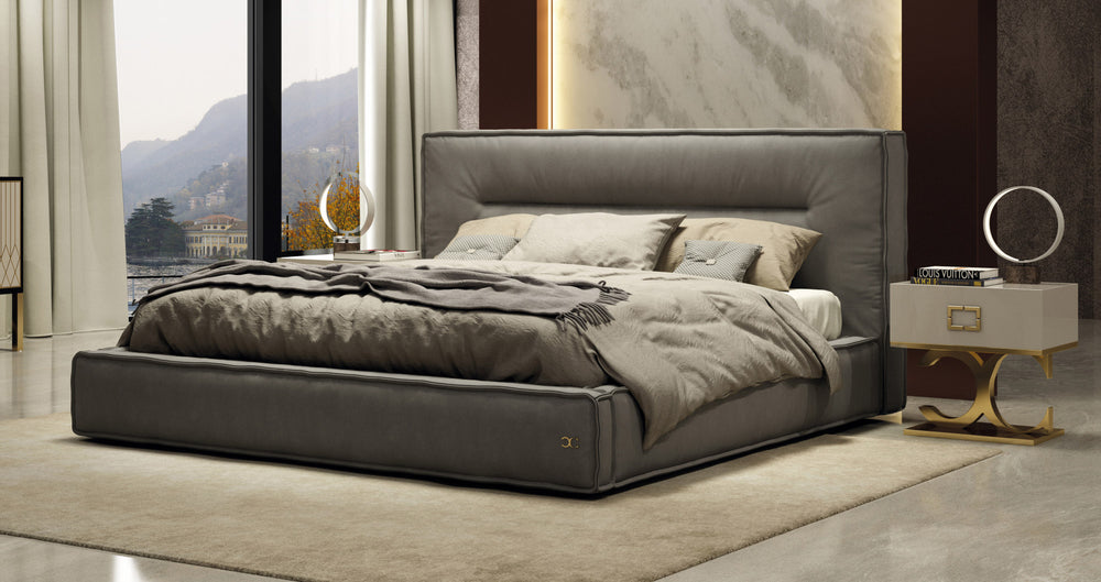 VIG Furniture Coronelli Collezioni Hollywood - Eastern King Italian Contemporary Grey Leather Bed VGDDHOLLYWOOD-EK
