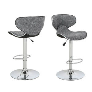 Carlota Modern Adjustable Height 24"-32" Fabric Swivel Barstool, Black Pepper Tweed Noble House