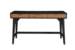 Larsen Large Black Desk with Mahogany Wood, Gold Hardware & Felt Lined Drawers for Stylish Storage