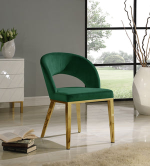 Roberto Velvet / Engineered Wood / Foam Contemporary Green Velvet Dining Chair - 23" W x 25" D x 32.5" H