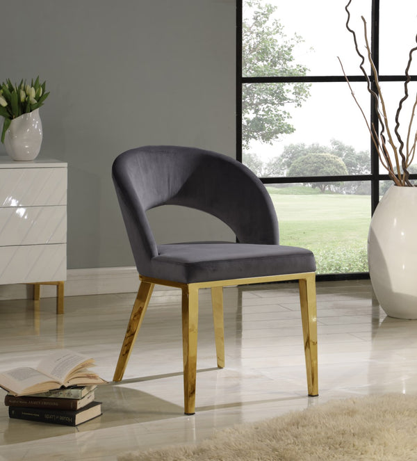 Roberto Velvet / Engineered Wood / Foam Contemporary Grey Velvet Dining Chair - 23" W x 25" D x 32.5" H