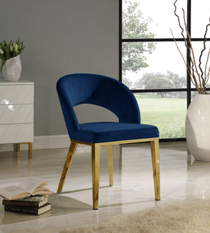 Roberto Velvet / Engineered Wood / Foam Contemporary Navy Velvet Dining Chair - 23" W x 25" D x 32.5" H