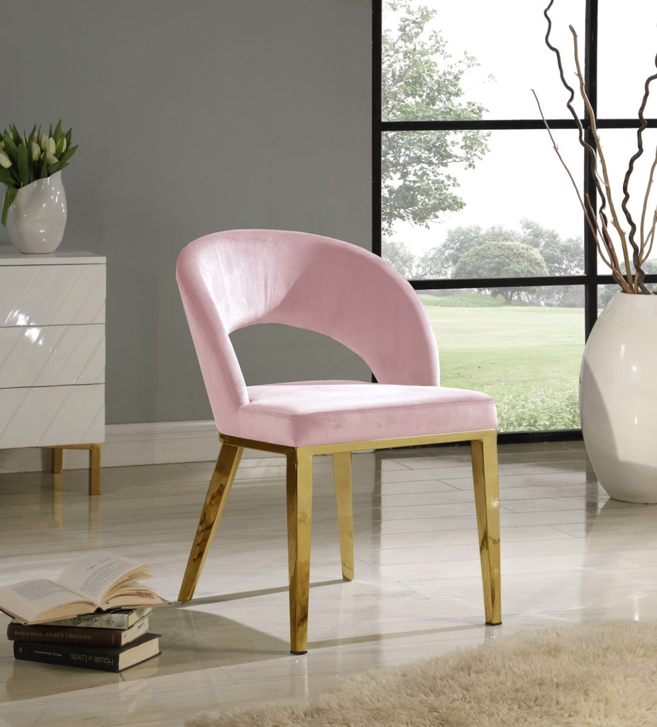 Roberto Velvet / Engineered Wood / Foam Contemporary Pink Velvet Dining Chair - 23" W x 25" D x 32.5" H