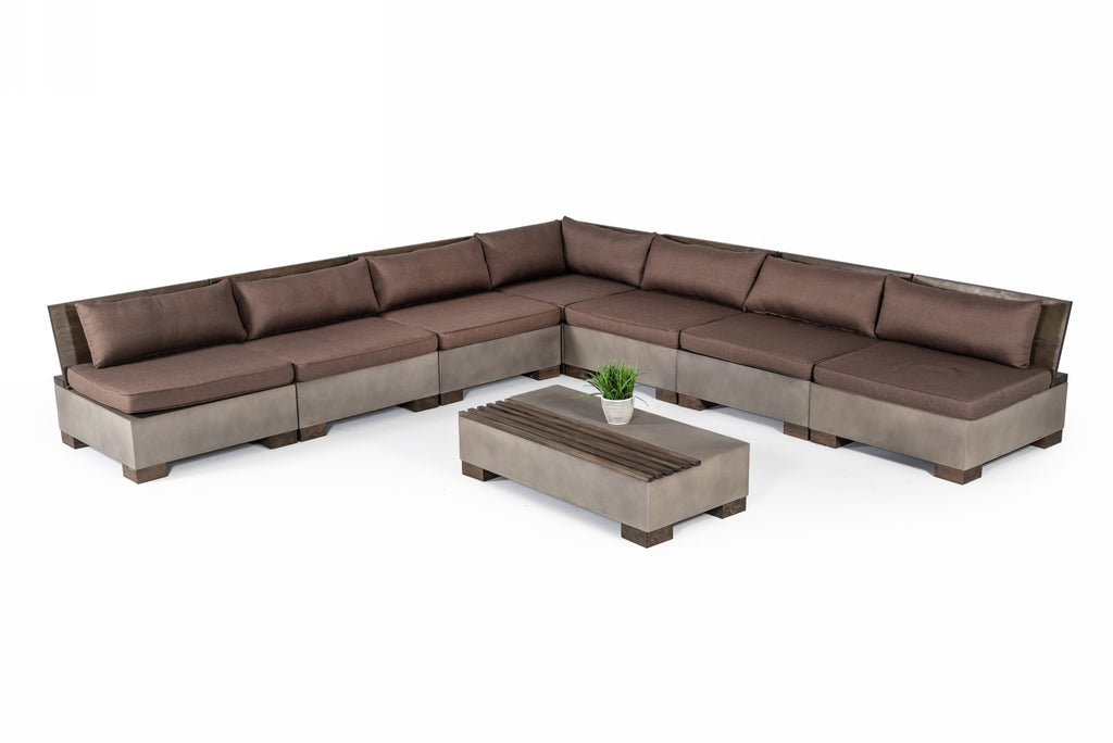 VIG Furniture Modrest Delaware - Modern Concrete Modular Sectional Sofa Set with Rectangular Coffee Table VGLB-RIVI-RECT-SET