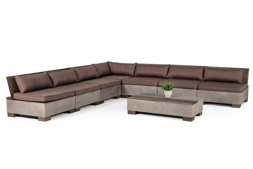 VIG Furniture Modrest Delaware - Modern Concrete Modular Sectional Sofa Set with Rectangular Coffee Table VGLB-RIVI-RECT-SET