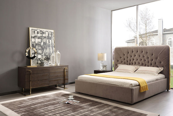 VIG Furniture Modrest Moontide - Queen Glam Beige Velvet and Brushed Brass Bed VGVCBD1922-19-BED-Q