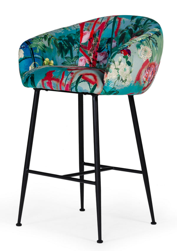 VIG Furniture Modrest Roxann - Contemporary Floral Velvet Bar Stool VGEUMC-9292CH-A-B