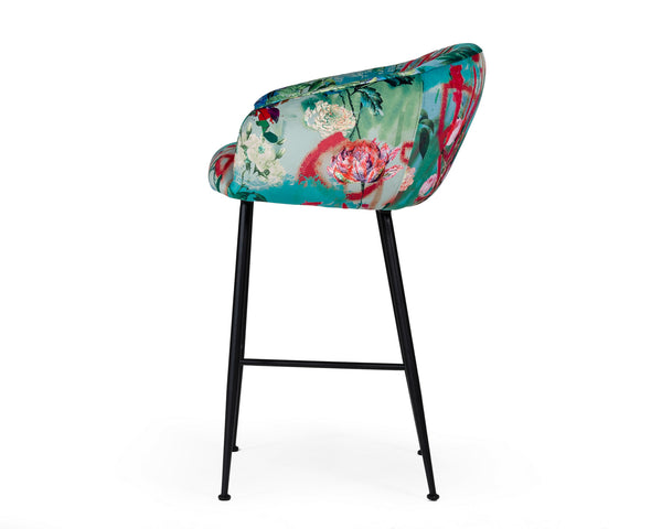 VIG Furniture Modrest Roxann - Contemporary Floral Velvet Bar Stool VGEUMC-9292CH-A-B