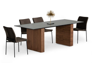 VIG Furniture Modrest Maggie - Modern Walnut and Black Ceramic Top Dining Table VGDWJ3555-1