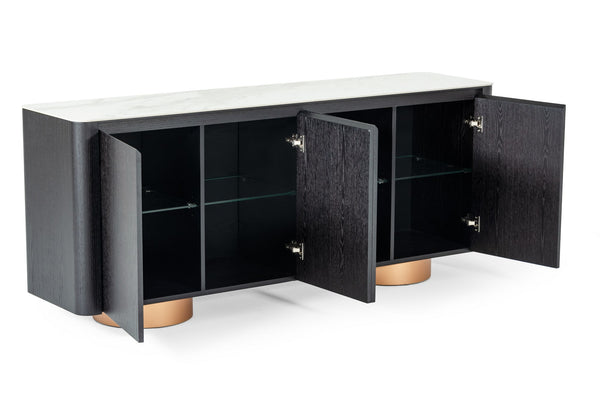 VIG Furniture Modrest Peak - Modern White Ceramic/Black Oak/Rosegold Buffet  VGHB350M