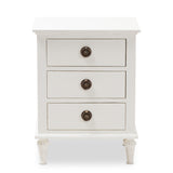 Baxton Studio Venezia French-Inspired Rustic Whitewash Wood 3-Drawer Nightstand