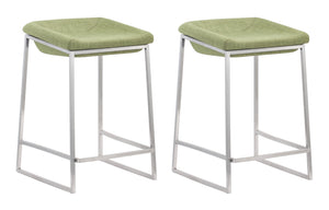 Zuo Modern Lids 100% Polyester, Stainless Steel Modern Commercial Grade Counter Stool Set - Set of 2 Green, Silver 100% Polyester, Stainless Steel