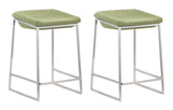 Zuo Modern Lids 100% Polyester, Stainless Steel Modern Commercial Grade Counter Stool Set - Set of 2 Green, Silver 100% Polyester, Stainless Steel