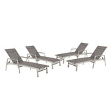Oxton Outdoor Mesh and Aluminum Chaise Lounge, Gray Noble House