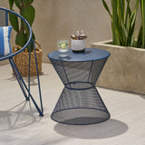 Noble House Nevada Modern Outdoor Iron Side Table, Matte Navy Blue
