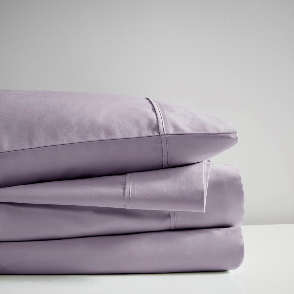 600 Thread Count Casual 60% Cotton 40% Polyester Sateen Cooling Sheet Sets w/ Huntsman Cooling Chemical in Purple