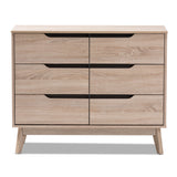 Baxton Studio Fella Mid-Century Modern Two-Tone Oak and Grey Wood 6-Drawer Dresser