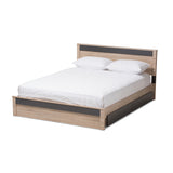 Jamie Modern and Contemporary Two-Tone Oak and Grey Wood Queen 2-Drawer Queen Size Storage Platform Bed