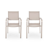 Cape Coral Outdoor Modern Aluminum Dining Chair with Mesh Seat, Silver and Taupe Noble House