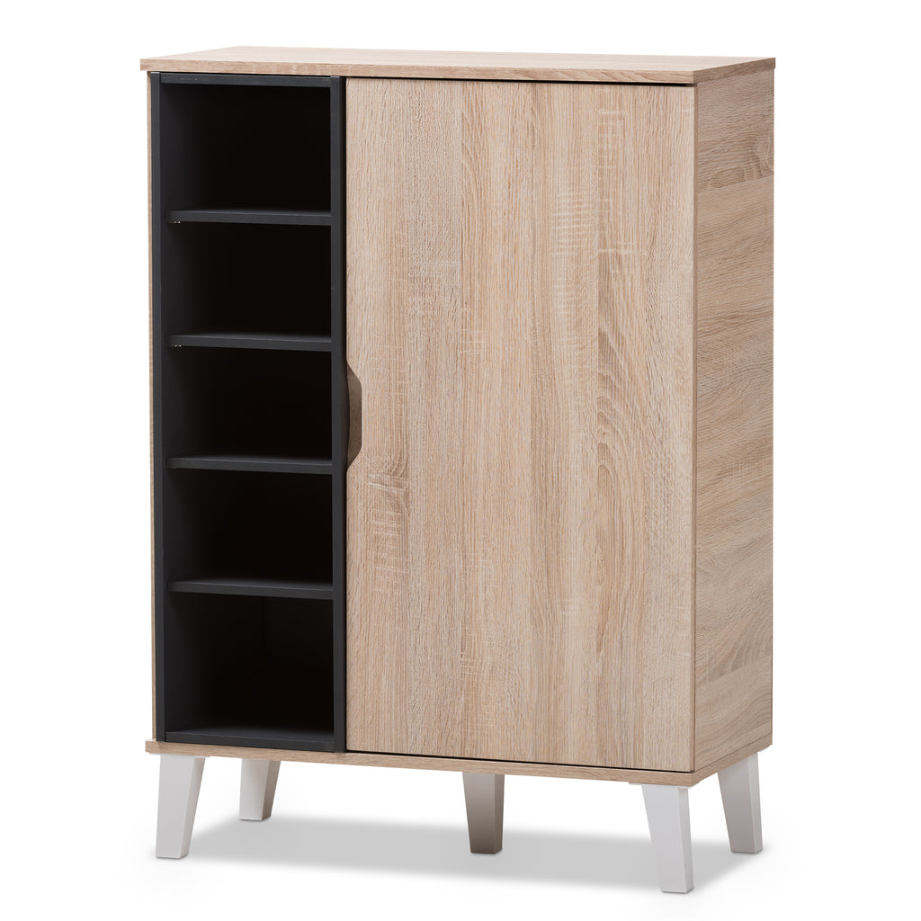 Adelina Mid Century Oak and Grey Wood Shoe Cabinet English Elm