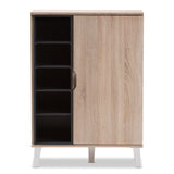 Baxton Studio Adelina Mid-Century Modern 1-door Oak and Grey Wood Shoe Cabinet