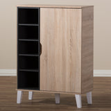 Baxton Studio Adelina Mid-Century Modern 1-door Oak and Grey Wood Shoe Cabinet