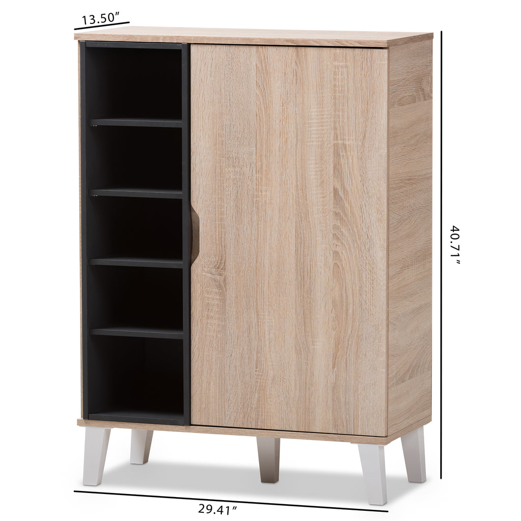 Adelina Mid Century Oak and Grey Wood Shoe Cabinet English Elm