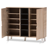 Baxton Studio Adelina Mid-Century Modern 2-door Oak and Grey Wood Shoe Cabinet