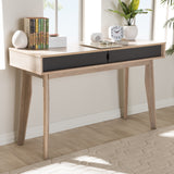 Baxton Studio Fella Mid-Century Modern 2-Drawer Oak and Grey Wood Study Desk