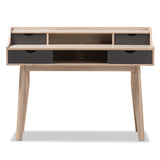 Baxton Studio Fella Mid-Century Modern 4-Drawer Oak and Grey Wood Study Desk