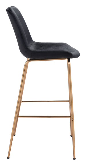 Zuo Modern Tony 100% Polyester, Plywood, Steel Modern Commercial Grade Barstool Black, Gold 100% Polyester, Plywood, Steel
