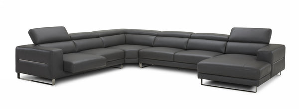 VIG Furniture Divani Casa Hawkey - Contemporary Grey Full Leather U Shaped Sectional Sofa VGKKKF1066-L2925