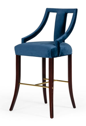 VIG Furniture Modrest Kimball - Glam Blue Velvet Bar Stool VGUIHERSA