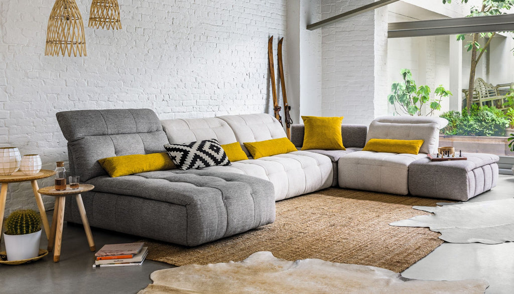 VIG Furniture David Ferrari Natura - Italian Modern Light Taupe Fabric Sectional Sofa with Manual Recliner VGFTNATURA