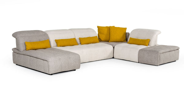VIG Furniture David Ferrari Natura - Italian Modern Light Taupe Fabric Sectional Sofa with Manual Recliner VGFTNATURA