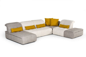 VIG Furniture David Ferrari Natura - Italian Modern Light Taupe Fabric Sectional Sofa with Manual Recliner VGFTNATURA