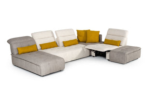 VIG Furniture David Ferrari Natura - Italian Modern Light Taupe Fabric Sectional Sofa with Manual Recliner VGFTNATURA