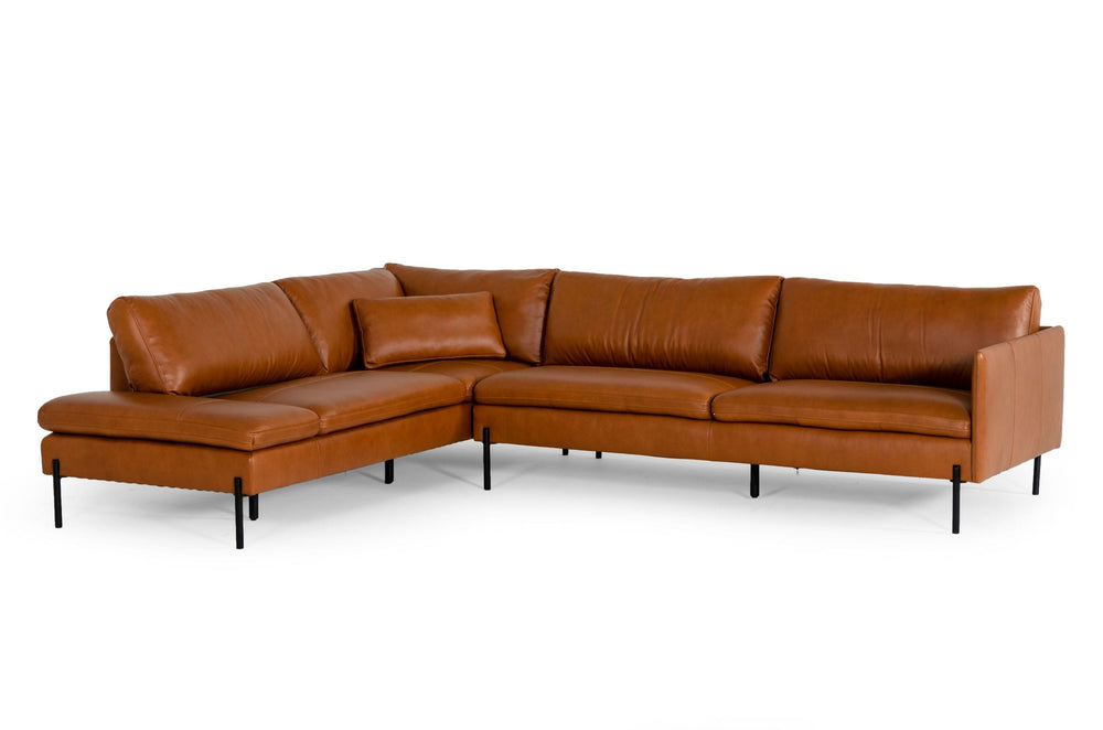 VIG Furniture Divani Casa Sherry - Modern Cognac Leather Left Facing Sectional Sofa VGKKKF.1061Z-CGN-LAF-SECT