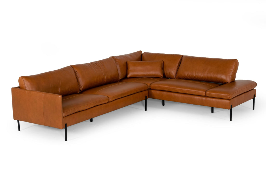 VIG Furniture Divani Casa Sherry - Modern Cognac Leather Right Facing Sectional Sofa VGKKKF.1061Z-CGN-RAF-SECT