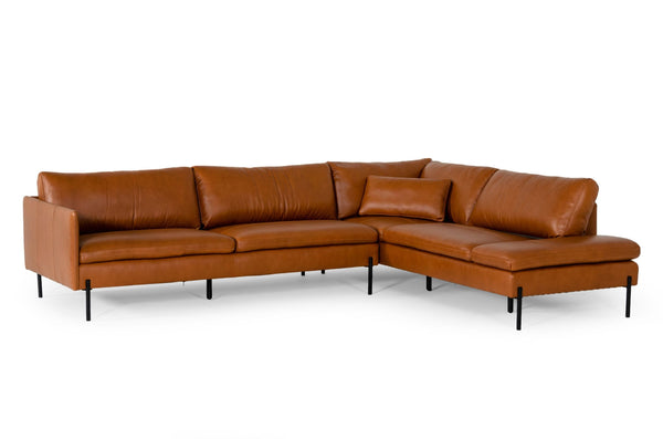 VIG Furniture Divani Casa Sherry - Modern Cognac Leather Right Facing Sectional Sofa VGKKKF.1061Z-CGN-RAF-SECT