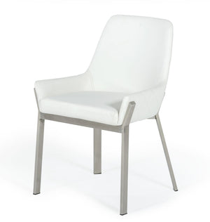 VIG Furniture Modrest Ganon - Modern White & Brushed Stainless Steel Dining Chair VGGAGA-6736CH-WHT-SS-DC