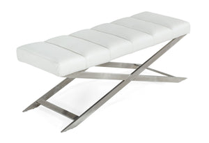 VIG Furniture Modrest Xane - Contemporary White & Brushed Stainless Steel Bench VGGAGA-8648BE-WHT-B