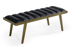 VIG Furniture Modrest Navi - Contemporary Grey Velvet & Antique Brass Bench VGGAGA8654BE-GRY-B