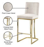 Heidi Velvet / Engineered Wood / Metal / Foam Contemporary Cream Velvet Stool - 16" W x 19.5" D x 36.5" H