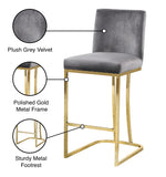 Heidi Velvet / Engineered Wood / Metal / Foam Contemporary Grey Velvet Stool - 16" W x 19.5" D x 36.5" H