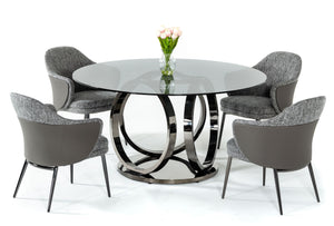 VIG Furniture Modrest Enid - Modern Smoked Glass & Black Stainless Steel Round Dining Table VGZAT009-DT