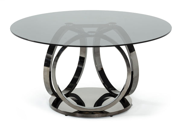 VIG Furniture Modrest Enid - Modern Smoked Glass & Black Stainless Steel Round Dining Table VGZAT009-DT